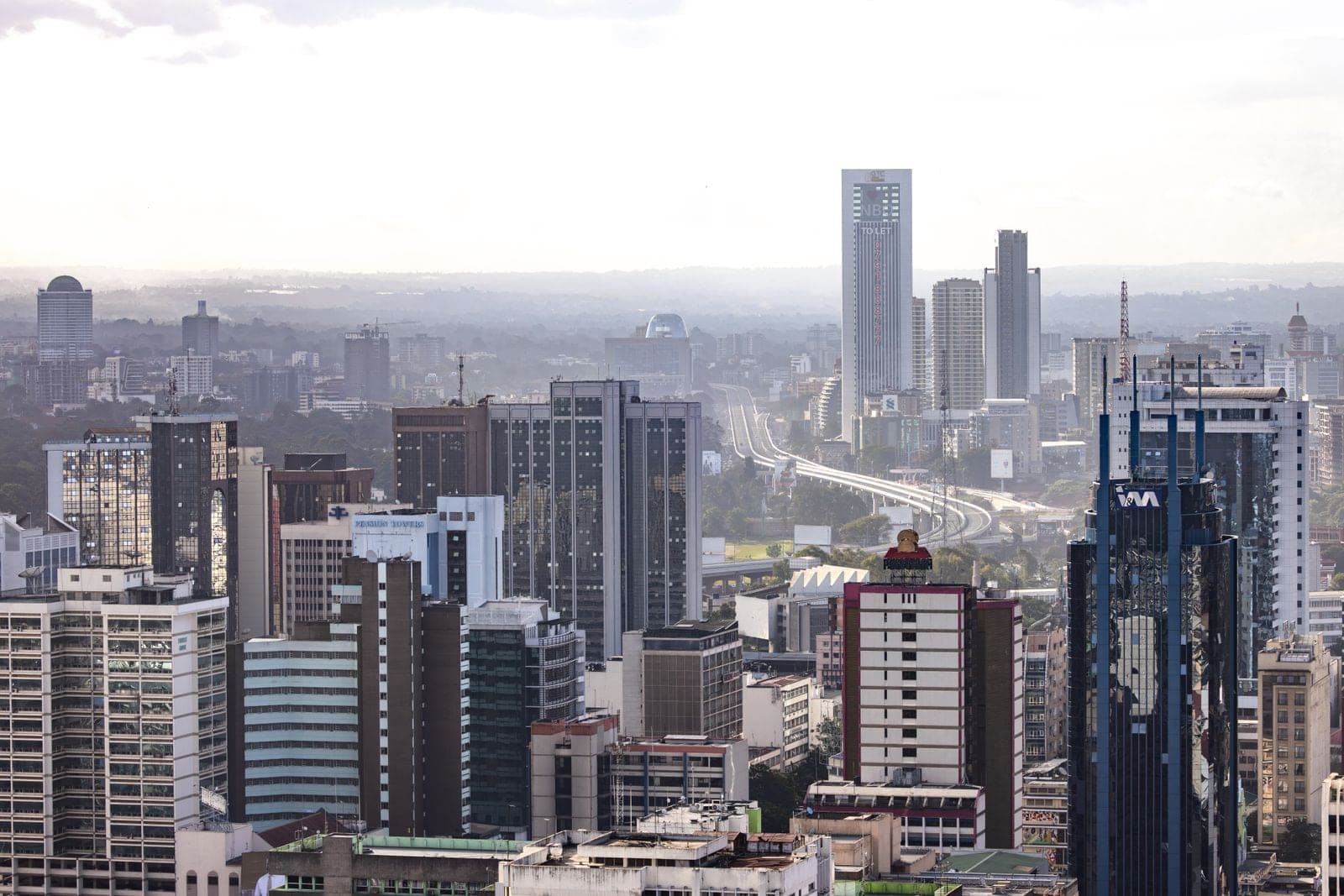 Aerial view of the Nairobi central business district skyline